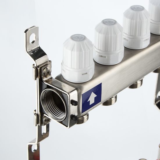 Коллекторный блок Valtec 1"x3/4" 7 выходов с расходомерами (нерж. сталь) VTc.579.EMN.0607