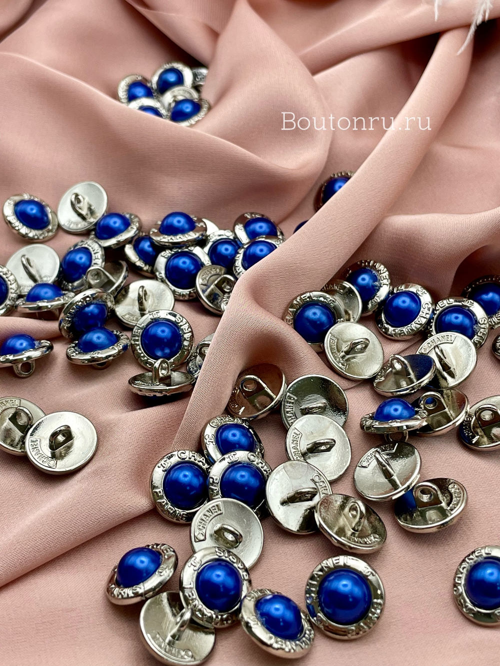 Пуговицы Шан. Жемчуг серебро Синий василёк (скидка)
