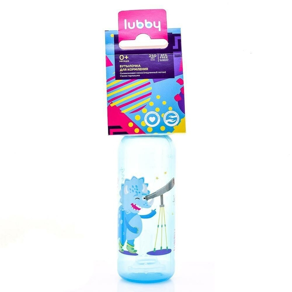 Бутылочка 250мл "Я люблю" с силиконовой соской классическая , цветной рисунок (Lubby)