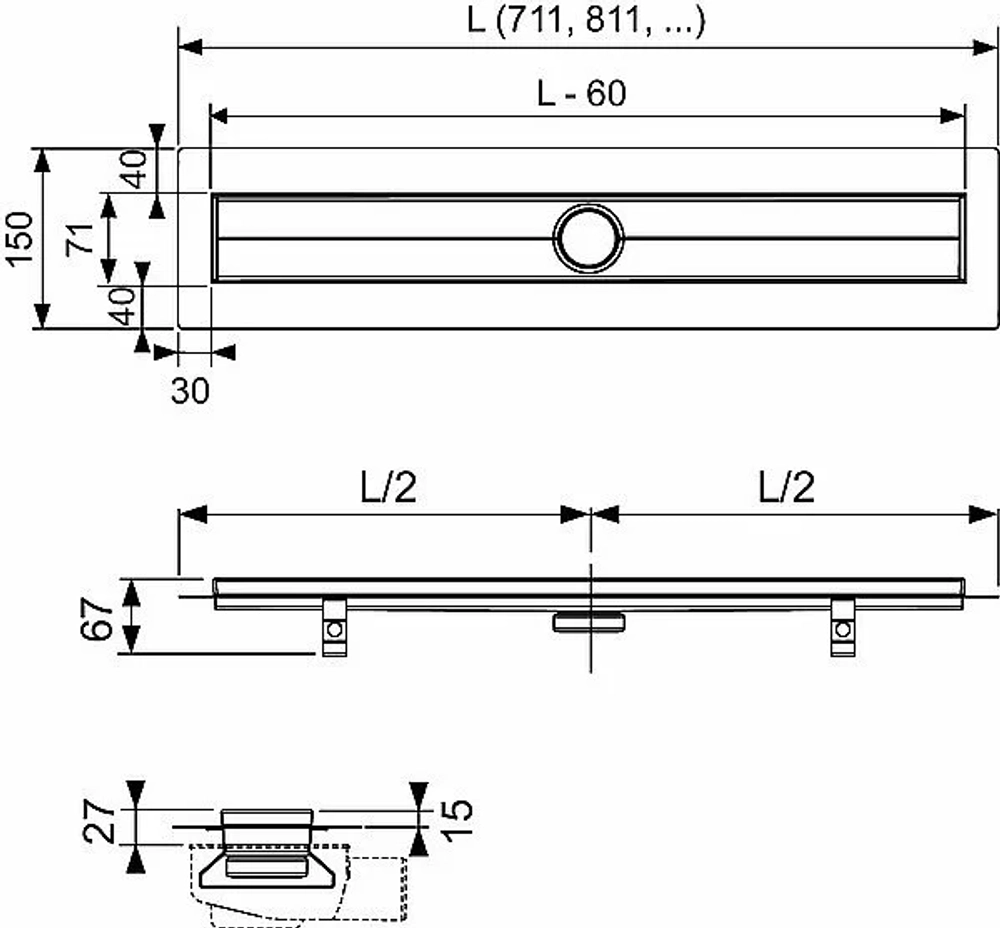 Душевой лоток TECE Drainline 600870 80 хром