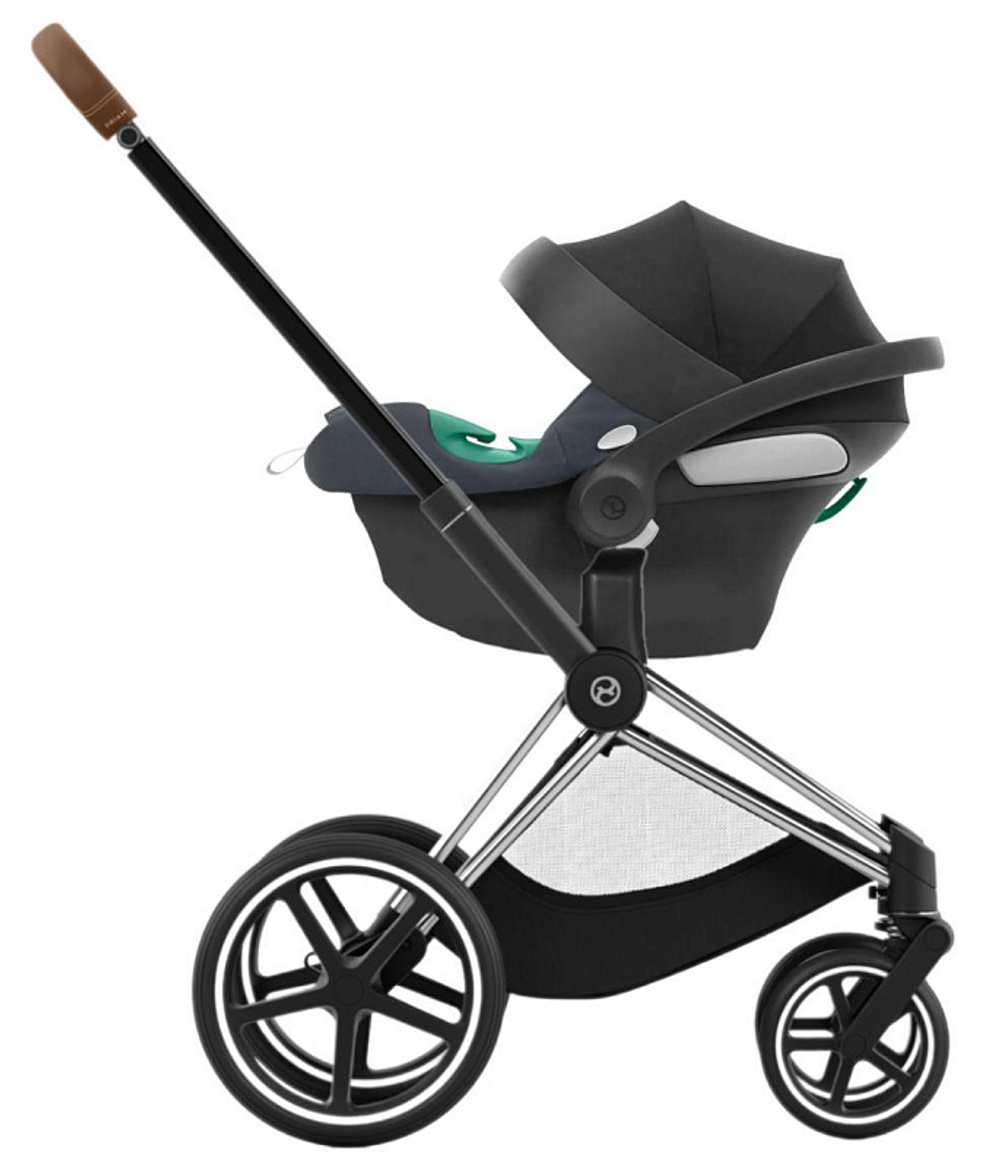 Коляска 3 в 1 Cybex Priam IV Chrome Brown complete и автокресло Aton B2 i-Size Steel Grey Leaf Green