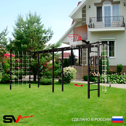 Уличная шведская стенка Sv Sport рукоход х 2 с комплектом турник прямой У51644К (Турник/Брусья/"Лодочка"/Щит баскет/Канат/кольца/лестница/Сетка)
