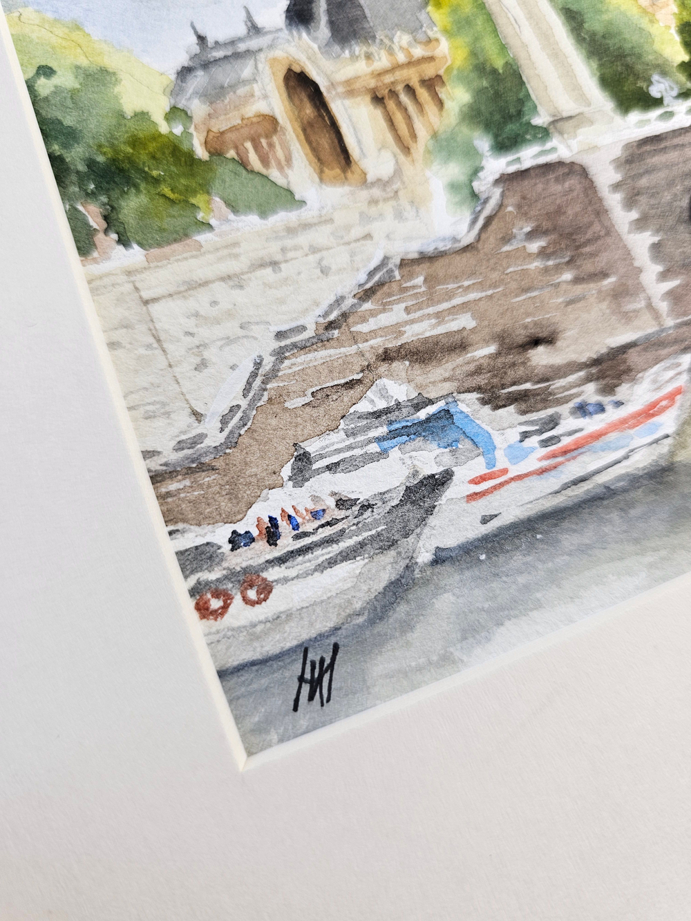 Картина авторская акварельная в паспарту 21х30 см на стену для интерьера "Мост Александра III. Париж"