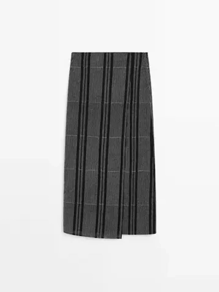 Massimo Dutti Юбка парео из смесового льна с вышивкой, черный