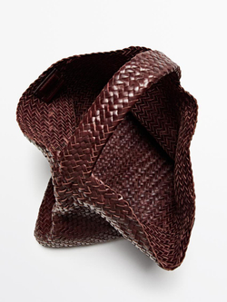 Massimo Dutti Плетеная сумка-шопер из кожи наппа, бургунди