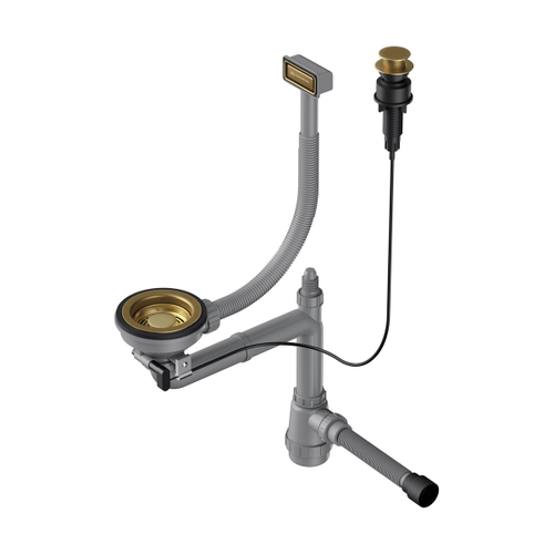 Арматура с клапаном-автоматом для одночашевых моек с прямоугольным переливом и декоративным элементом для корзины Omoikiri WK-1-A-AB022