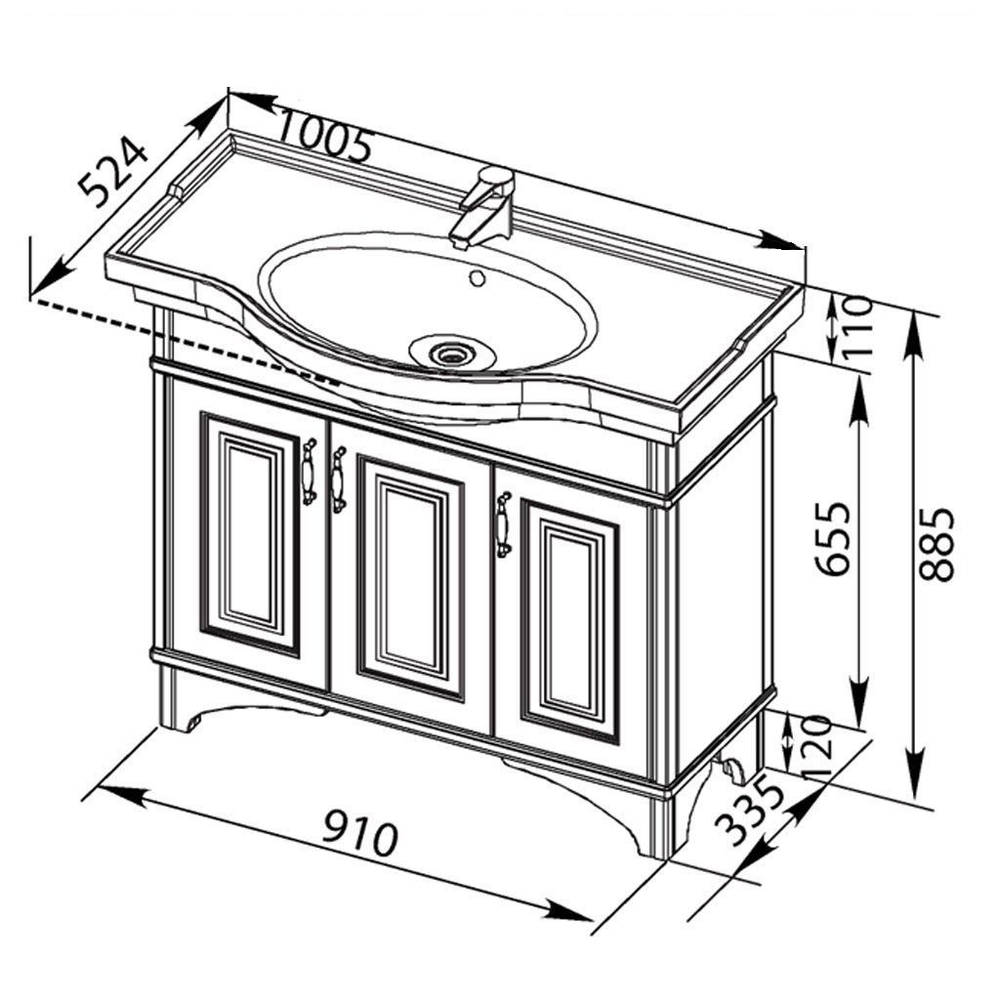 Тумба с раковиной Aquanet Валенса 100 белый краколет/серебро