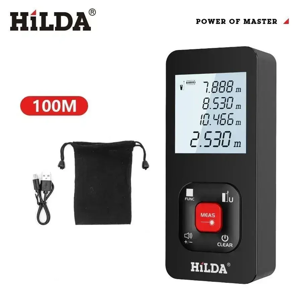 Лазерный дальномер HILDA, 100 м, лазерная рулетка, блок питания usb, подарок