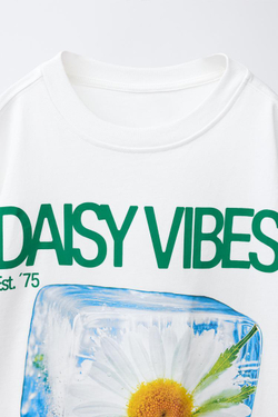 ZARA ФУТБОЛКА С ПРИНТОМ «ЛЬДИНКИ», БЕЛЫЙ