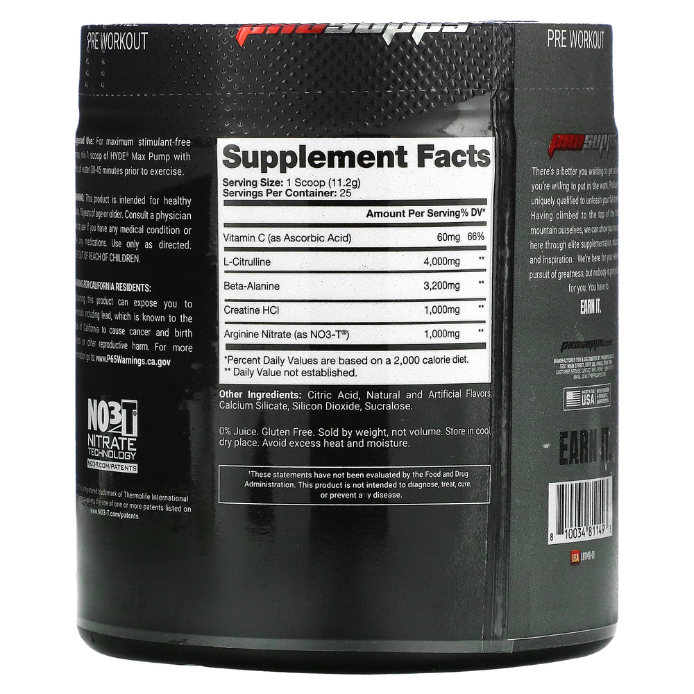 ProSupps, Hyde Max Pump, добавка без стимуляторов для приема перед тренировкой, 280 г (9,87 унции)