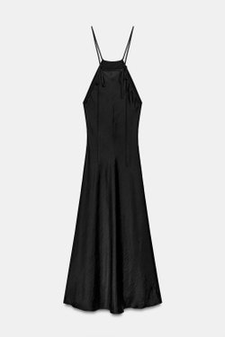 ZARA АТЛАСНОЕ ПЛАТЬЕ ХАЛТЕР ZW COLLECTION, ЧЕРНЫЙ