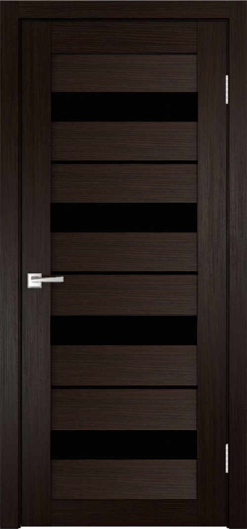 Межкомнатная дверь Велюкс 2 Ясень грей / Цвет тон Венге / Остекление "Лакобель черное" / Двери Верда