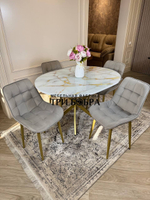 Круглый раздвижной стол "Золотой мрамор", и стулья "Бостон" серый