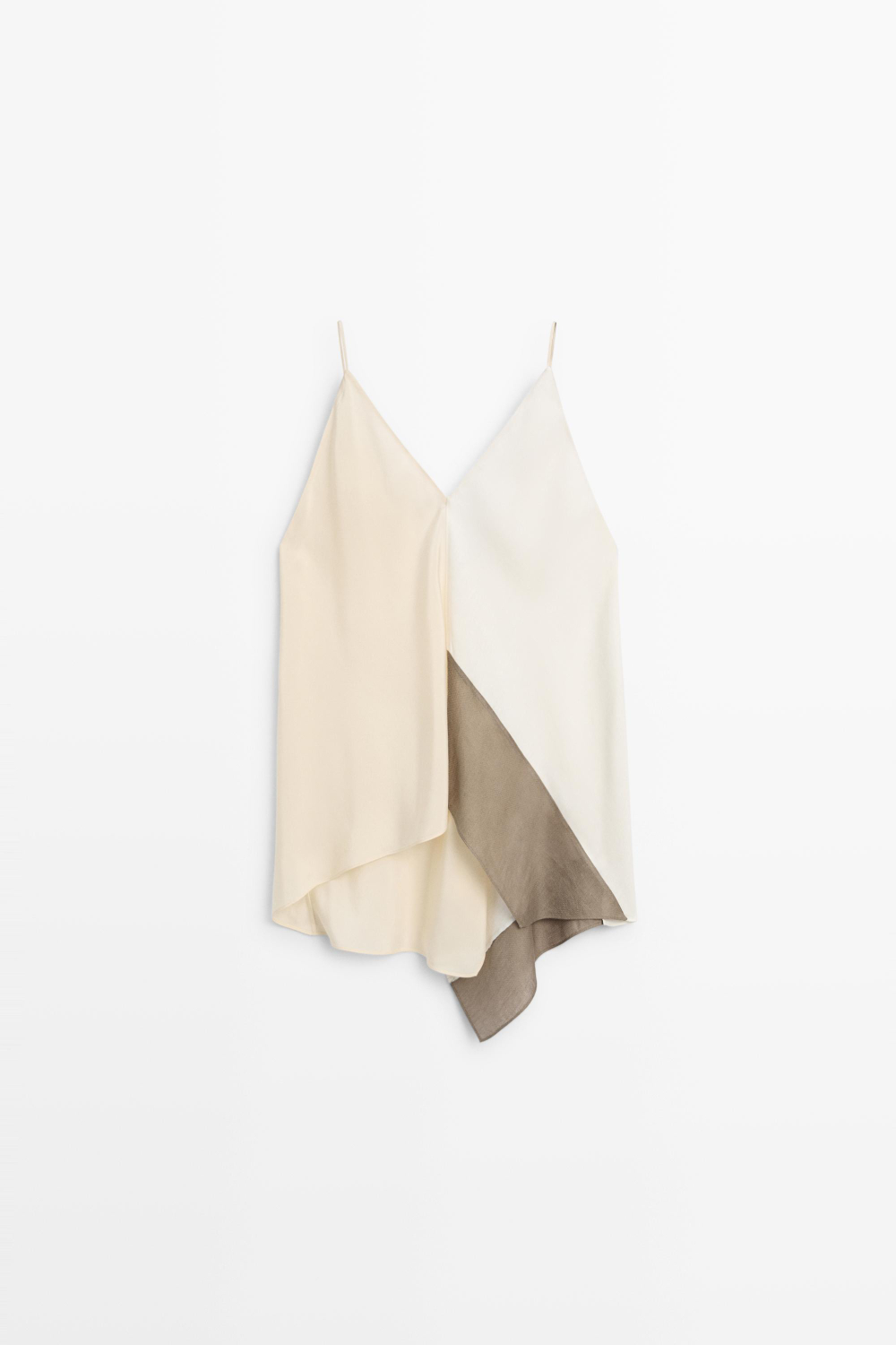 Massimo Dutti Асимметричный струящийся топ на тонких бретелях, натуральный/кремовый