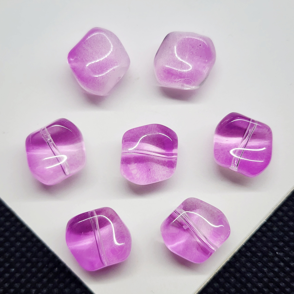 Бусина квадрат, волна, стеклянные, фуксия, сиреневый, 10мм, штучно