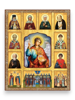 Архангел Михаил с избранными святыми деревянная икона на левкасе