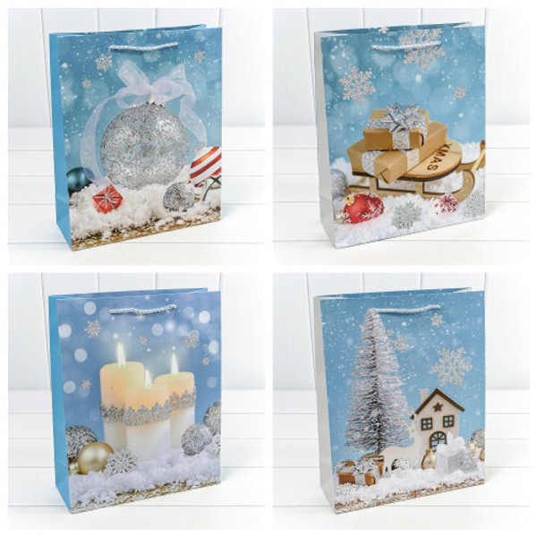 
          Пакет подарочный 26 х 32 х 10 см Набор 4 шт "Новый год" (Голубой)