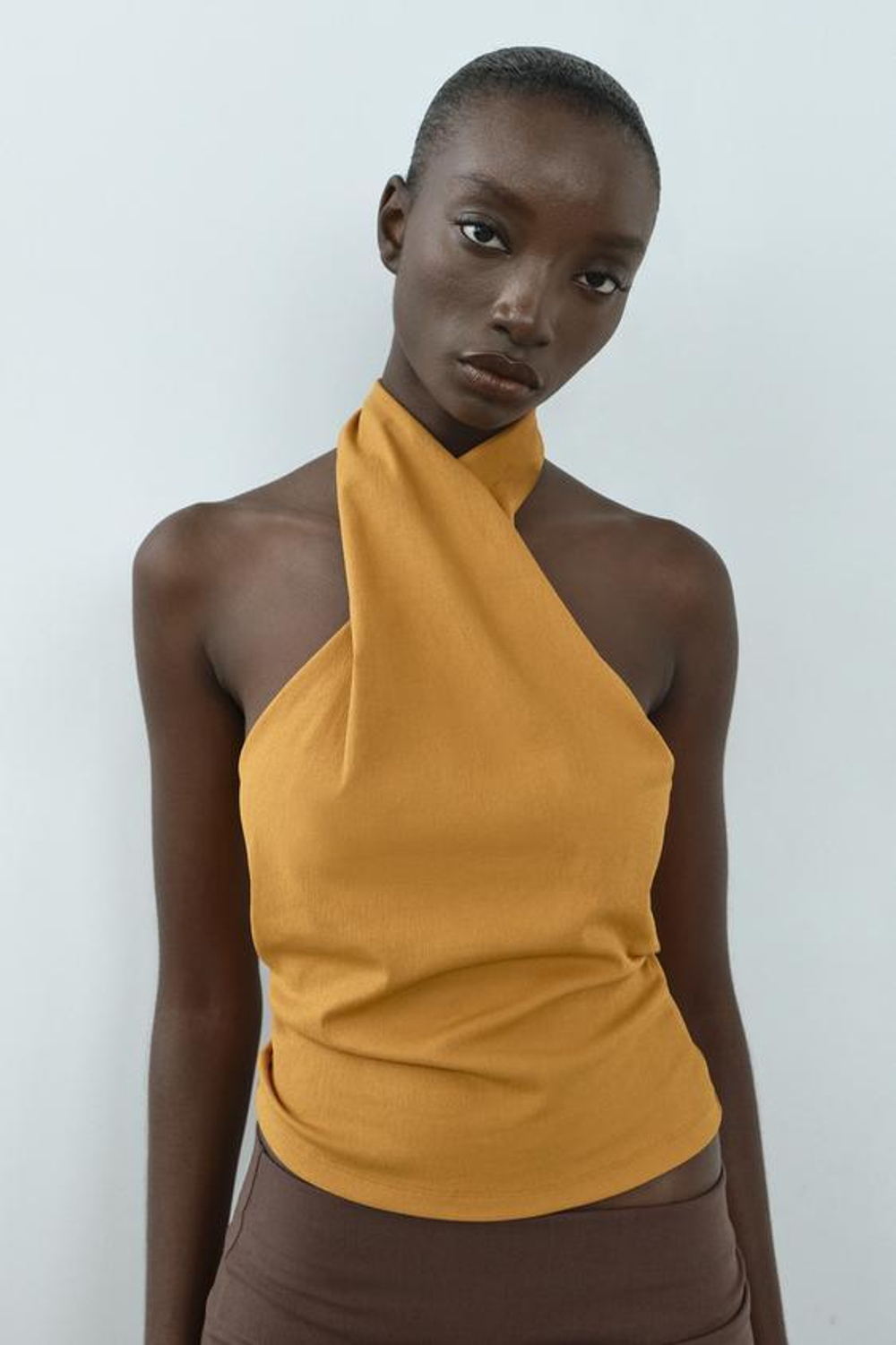 ZARA ЭЛАСТИЧНЫЙ ТОП СО СБОРКОЙ, ГОРЧИЧНЫЙ