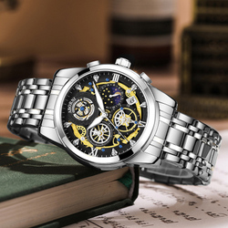 ABORNI Quartz Movement Stainless Steel Watchband Watch Men"s Watches Black Dial