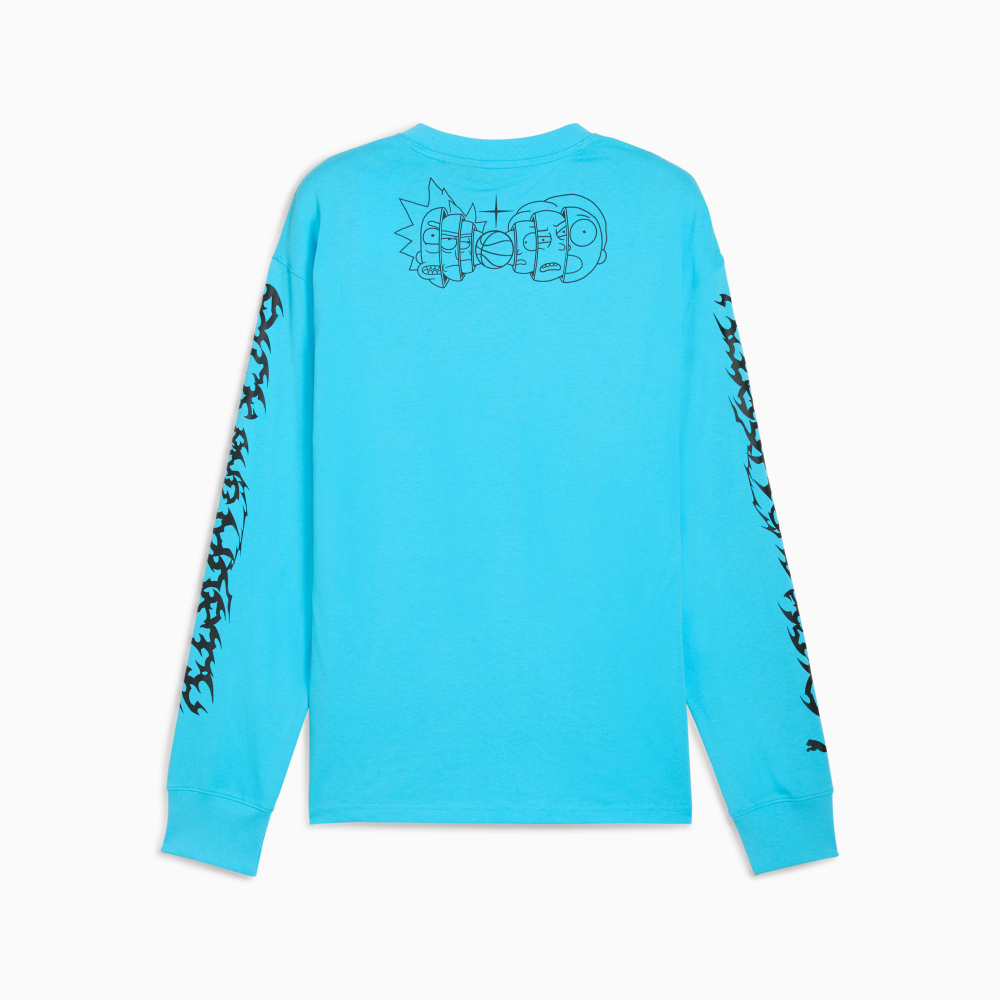 PUMA X RICK AND MORTY БАСКЕТБОЛЬНАЯ ФУТБОЛКАС ДЛИННЫМ РУКАВОМ, БИРЮЗОВЫЙ