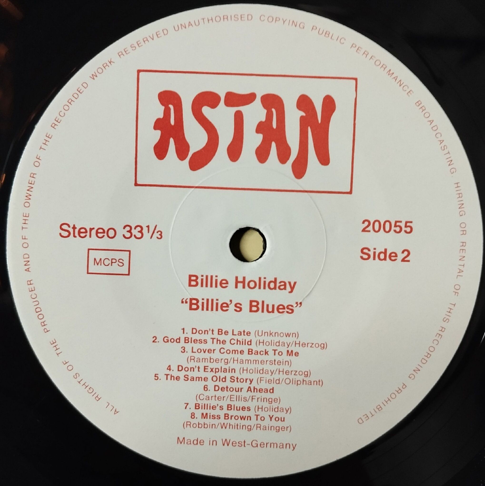 Винтажная виниловая пластинка LP Billie Holiday Blues (Germany 1984)
