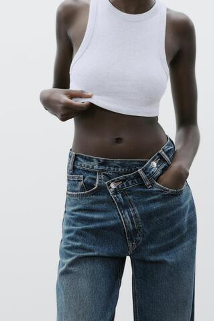 ZARA ТОП В РУБЧИК С БРЕТЕЛЯМИ, СЕРЫЙ С МЕЛАНЖЕВЫМ ЭФФЕКТОМ