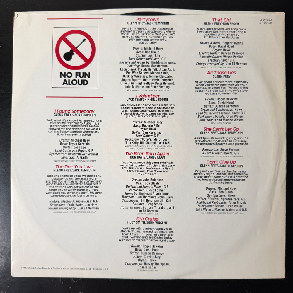 Виниловая пластинка Glenn Frey ‎– No Fun Aloud LP