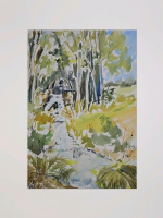 Картина, графика в паспарту 30х40 см на стену для интерьера "Водопад на Белке в Веребково"