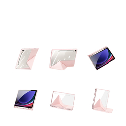 Чехол книжка розового цвета от Dux Ducis для Samsung Galaxy Tab S9, Tab S9 FE и Tab S10 FE, серия Magi Series Case, с держателем Pencil и функцией автоматического перехода в спящий режим