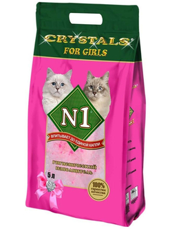 Наполнитель силикагелевый для кошачьего туалета N1 Crystals For Girls (кошечки), розовый 2 кг (5 л)