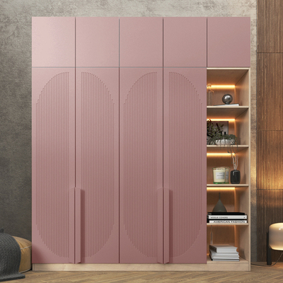 Шкаф Агератум МДФ четырехсекционный с антресолью и стеллажом Лайн бохо (0,27) А10017 матовая - Дуб Сонома 3025  230*50*220