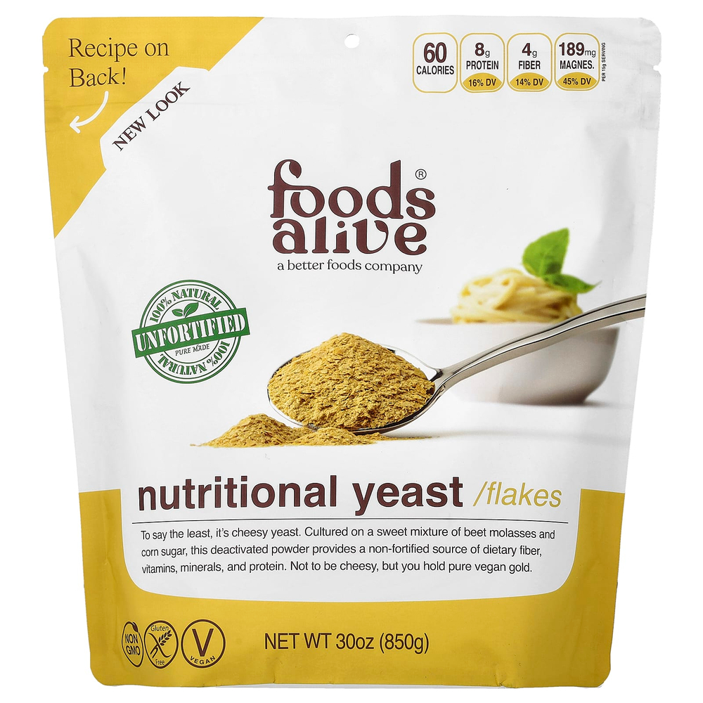 Foods Alive, пищевые дрожжи в хлопьях, необогащенные, 907 г (2 фунта)