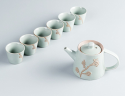 242100.2 Сервиз ГЭЯО "Сакура" зеленый, 1 чайник, 6 пиал , фарфор