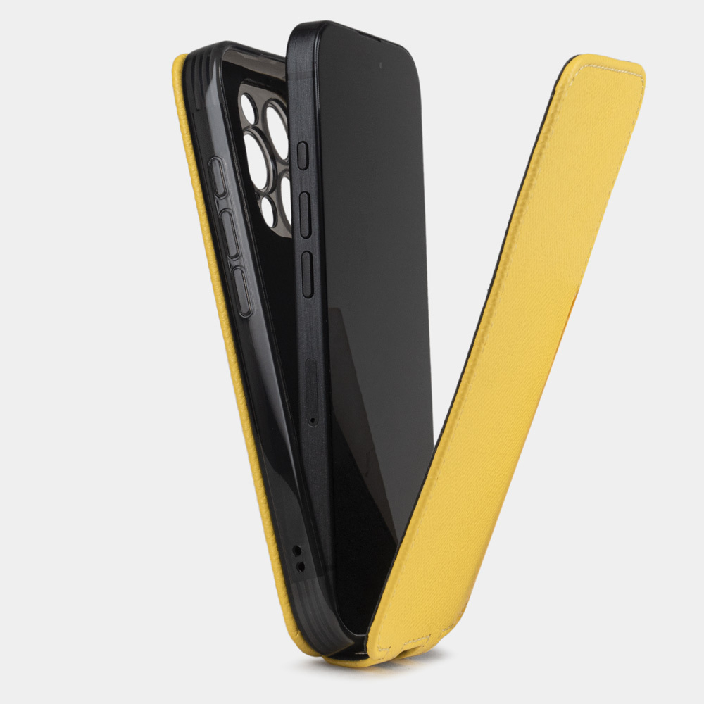 Чехол iPhone 16 Pro Max натуральная кожа сафьяно, желтого цвета