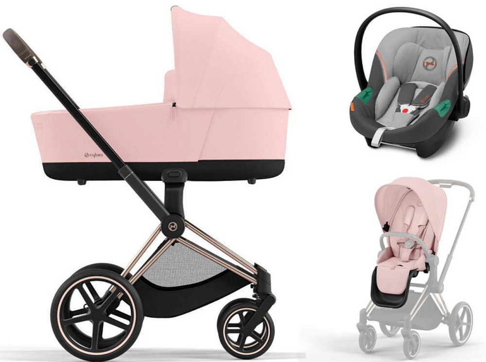 Коляска 3 в 1 Cybex Priam IV Rosegold complete и автокресло Aton S2 i-Size Lava Grey Peach Pink