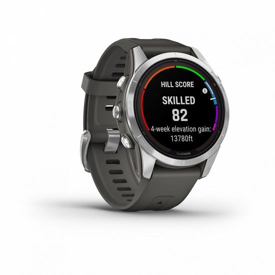 Умные часы Garmin Fenix 7S Pro Solar Серебристый с черным силиконовым ремешком 010-02776-01