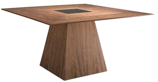 Квадратный обеденный стол MI1412 /1079 из ореха со вставкой из черного стекла Испания 150х150 см