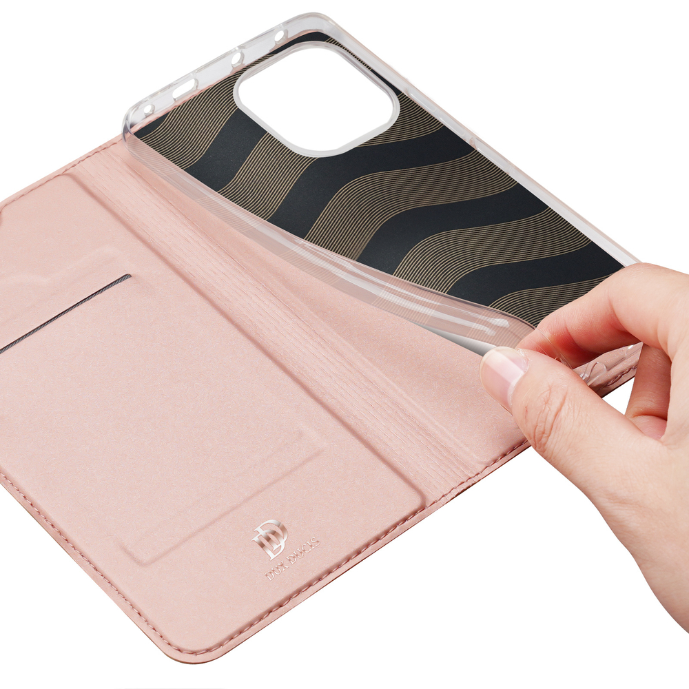 Чехол книжка из PU кожи розового цвета от Dux Ducis для смартфона Xiaomi Redmi Note 14 5G, серия Skin Pro Series Case