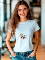Футболка больших размеров с принтом полумесяц цветы