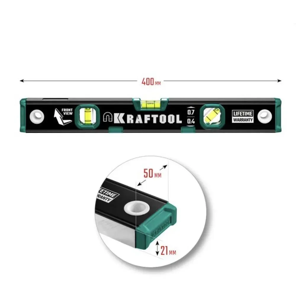 Магнитный уровень KRAFTOOL с зеркальным глазком, 400 мм 34785-40