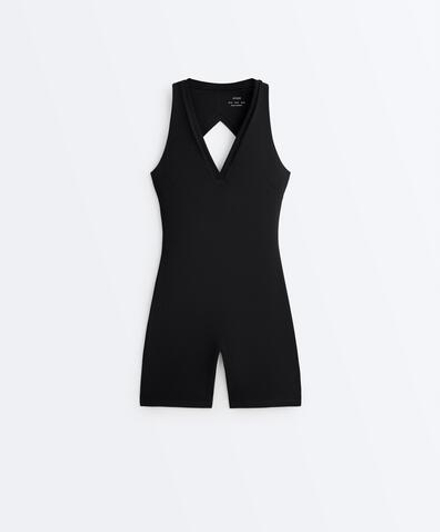 Oysho Короткий комбинезон Comfortlux с открытой спинкой, черный