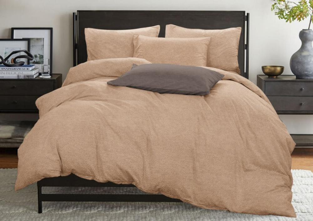 Комплект постельного белья Дуэт БЯЗЬ "Песочный (ротация)" (нав. 70х70 или 50х70)