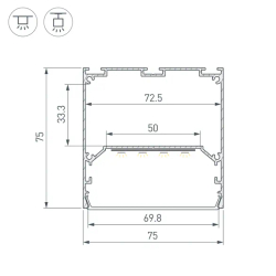 Профиль LINE-M-7575-2500 ANOD (Arlight, Алюминий) 056348