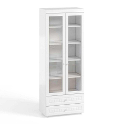 Шкаф 2-х дверный со стеклами и ящиками (гл.410) Монако МН-46 белое дерево