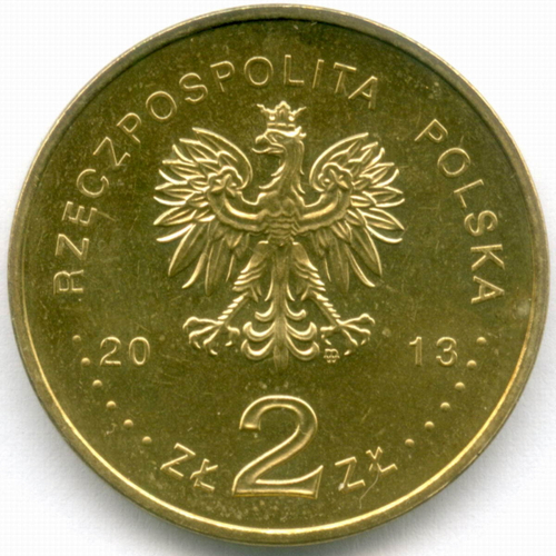 2 злотых 2013 год. Польша. Футбольные клубы - Варта Познань. Латунь, диаметр 27 мм. AUNC