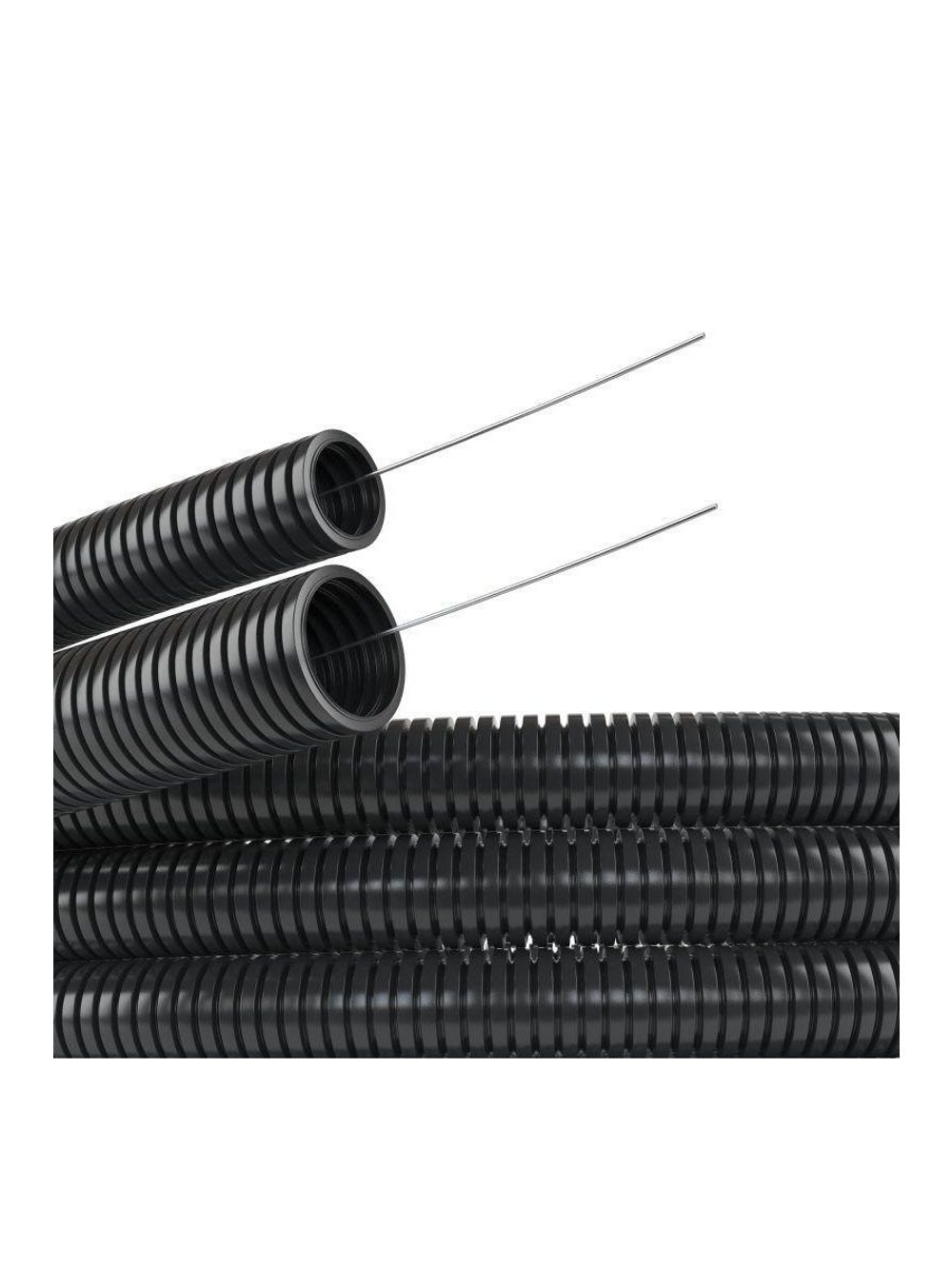 Труба гофрированная ПА 6 d29мм dвнутр.28.3мм dвнешн.34.5мм с протяжкой ПВ-2 черн. (уп.25м) DKC PA612935F2
