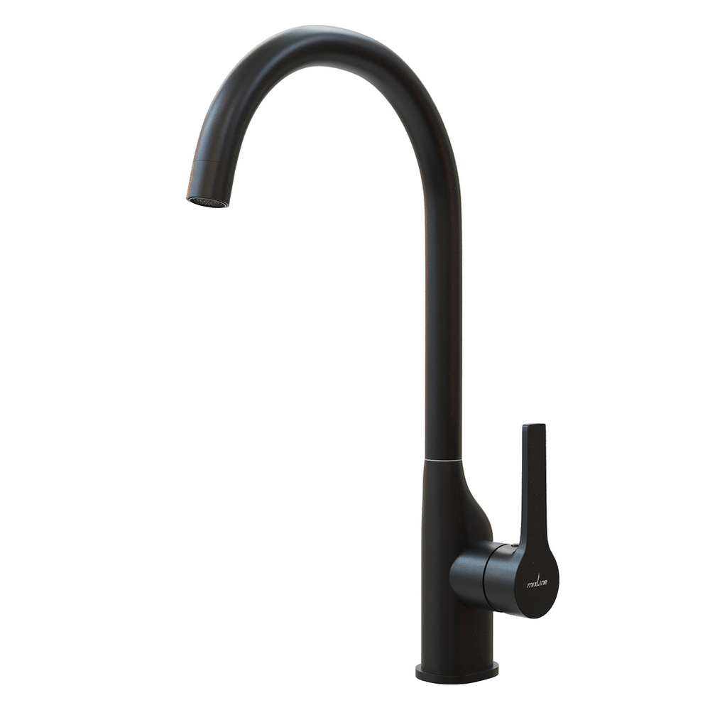 Смеситель для кухни 35k MIXLINE ML23-032 "Round Black" высокий излив боковая ручка ЧЕРНЫЙ