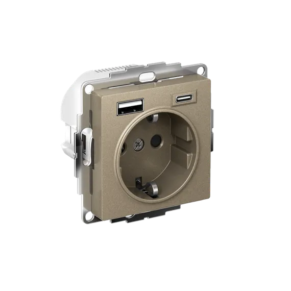 ATLASDESIGN РОЗЕТКА 16А c 2 USB A+C, 5В/2,4А/3,0А, 2х5В/1,5А, механизм, ШАМПАНЬ