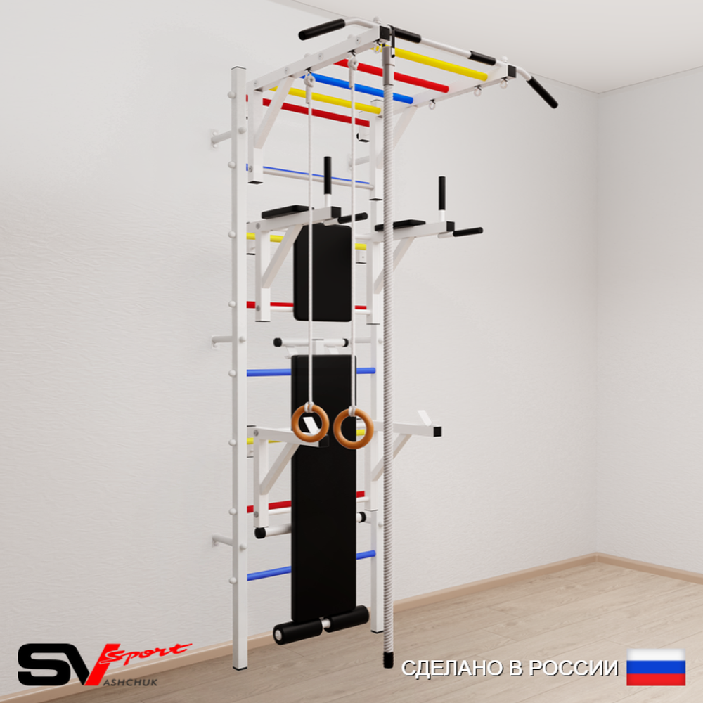 Шведская стенка Sv Sport усиленная 664 (Турник рукоход/Брусья/Стойка/Скамья/Канат/Кольца)