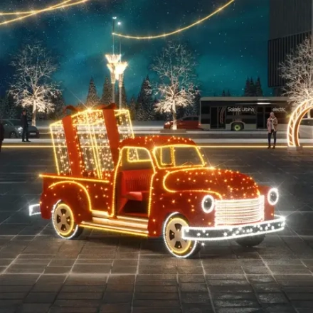 светодиодная машина с подарком "Пикап новогодний"